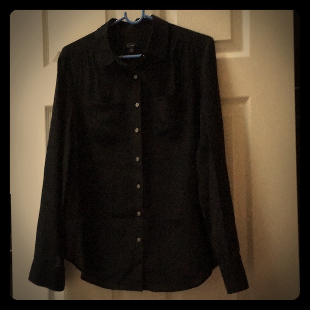 Talbots 100% silk blouse black semi-shear